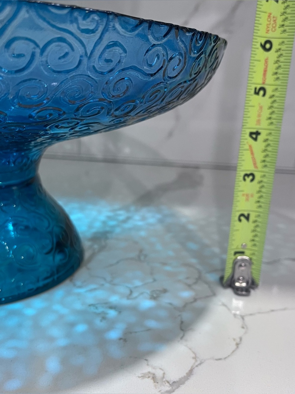 Blue/Green Glass Pedestal Bowl - Decorative Home Art made in Spain - Picture 11 of 12